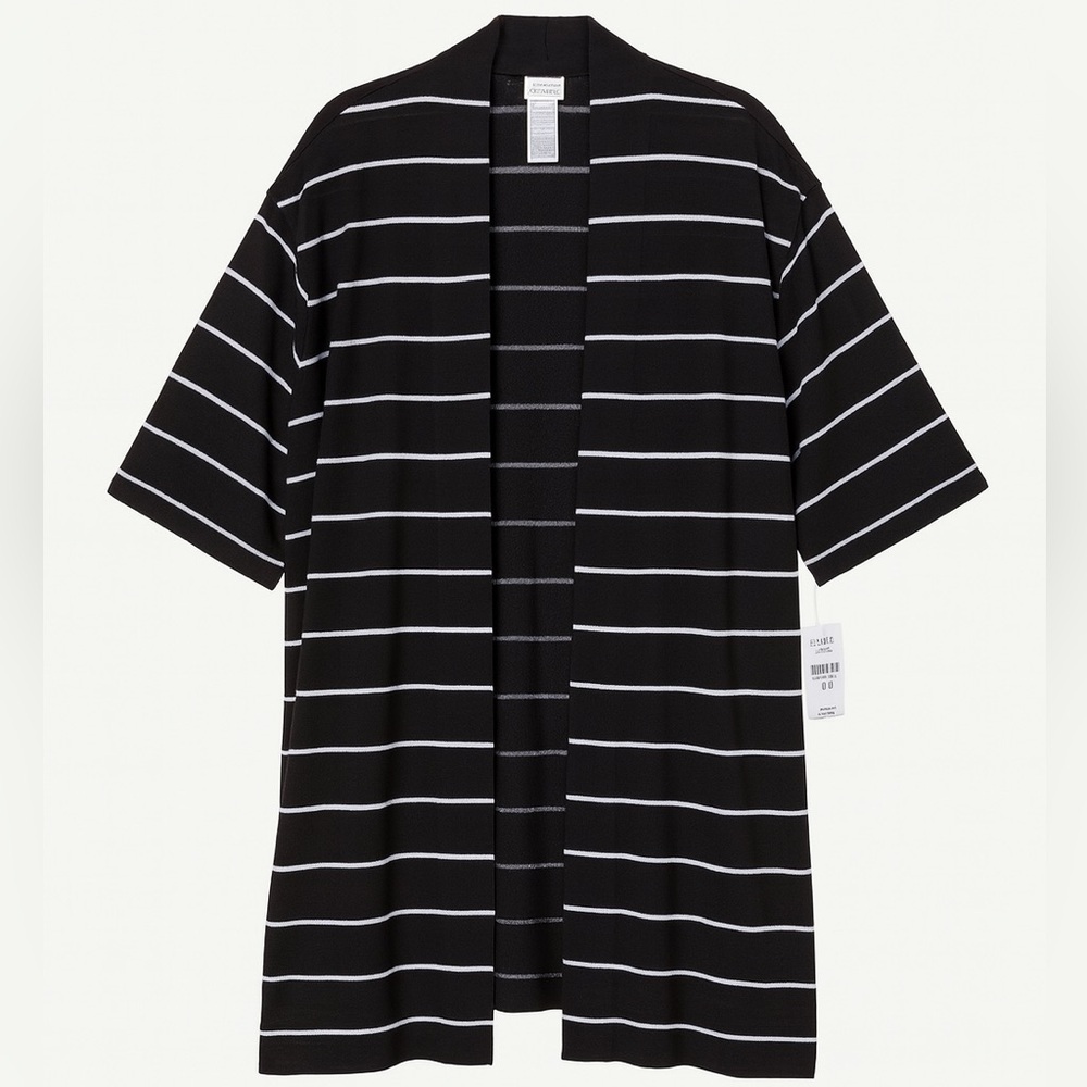 NWT Chico’s Travelers Stripe Cardigan Sweater Jacket Black White Size Small